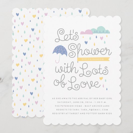 Shower met Love Baby shower Invitation - Blue Kaart (Voorkant / Achterkant)