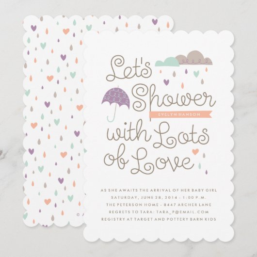 Shower met Love Baby shower Invitation - Paars Kaart (Voorkant / Achterkant)