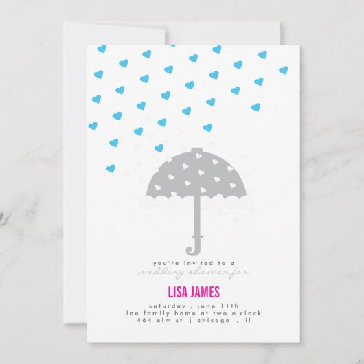 Shower met Umbrella en Hearts Invitation Kaart (Voorkant)