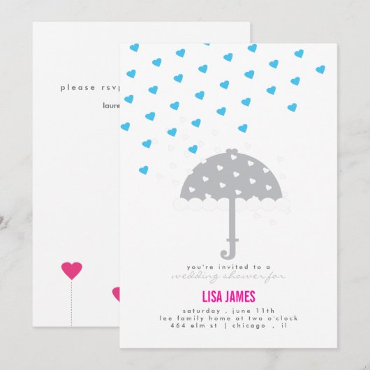 Shower met Umbrella en Hearts Invitation Kaart (Voorkant / Achterkant)