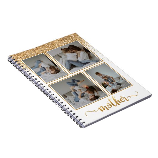 Shower of Gold Glitter 4 Photo Collage New Ma Notitieboek (Rechterzijde)