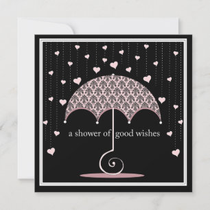 Shower of Hearts Pink Black Damask Vrijgezellenfee Kaart