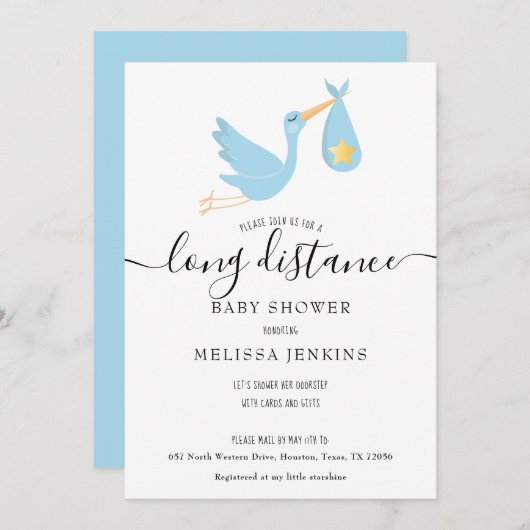 Shower over lange afstand per e-mail Blue Stork St Kaart (Voorkant / Achterkant)