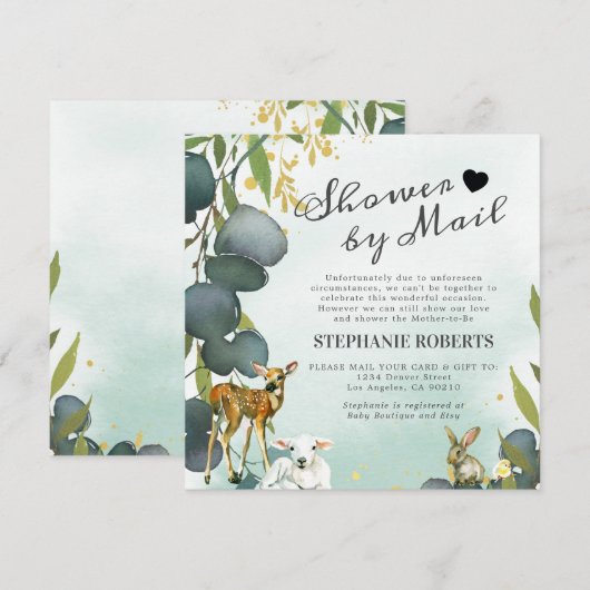 Shower per mail | Baby shower voor bosdieren Kaart (Voorkant / Achterkant)