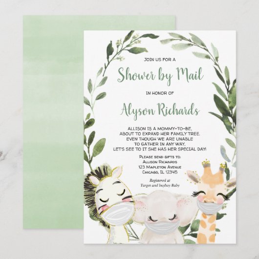 Shower per mail Dieren met maskers baby shower Kaart (Voorkant / Achterkant)