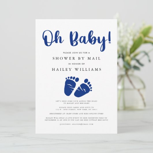 Shower per Mail | Oh Baby marineblauw tarief Kaart (Staand voorkant)