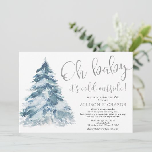Shower per mail: winter zilverwit baby shower kaart (Staand voorkant)