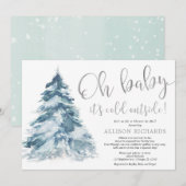 Shower per mail: winter zilverwit baby shower kaart (Voorkant / Achterkant)