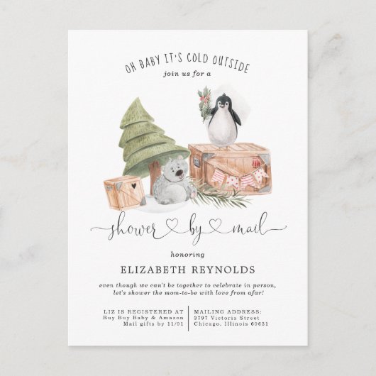Shower per Mail | WinterkerstBaby shower Uitnodiging Briefkaart (Voorkant)