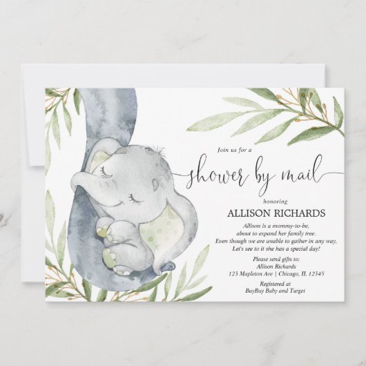 Shower per post-olifant genderneutraal baby shower kaart (Voorkant)