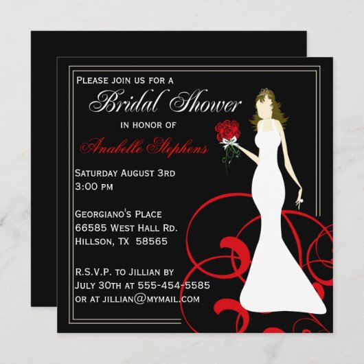 Shower-uitnodiging voor zwart-wit en rood kaart (Voorkant / Achterkant)