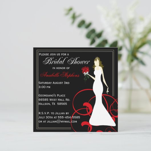 Shower-uitnodiging voor zwart-wit en rood kaart (Staand voorkant)