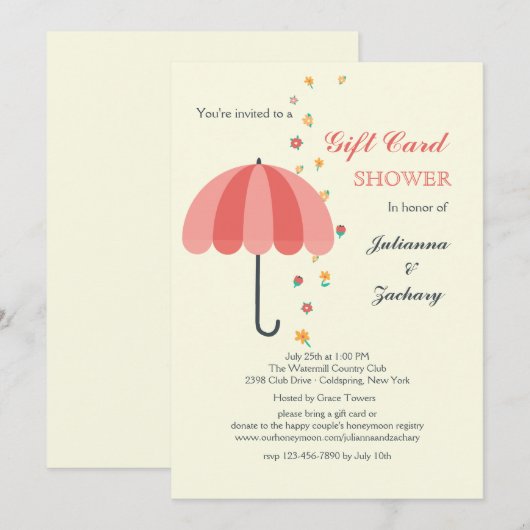 Shower Umbrella Invitation Kaart (Voorkant / Achterkant)