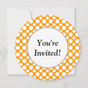 Shower White Polka Dots Oraqnge Round Invitation Kaart