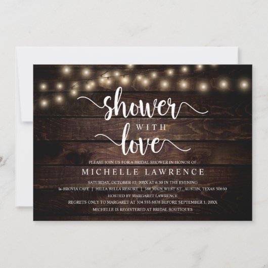 Shower with Love, Rustic Vrijgezellenfeest Celebra Kaart (Voorkant)