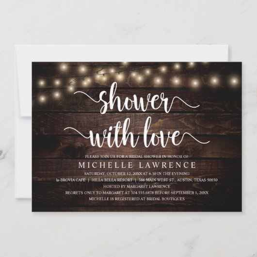 Shower with Love, Rustic Vrijgezellenfeest Party Kaart (Voorkant)