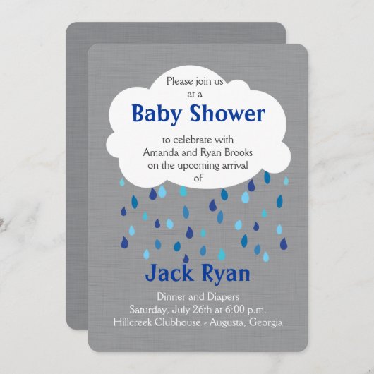 "Showered with Love" Baby Boy Uitnodiging (Voorkant / Achterkant)