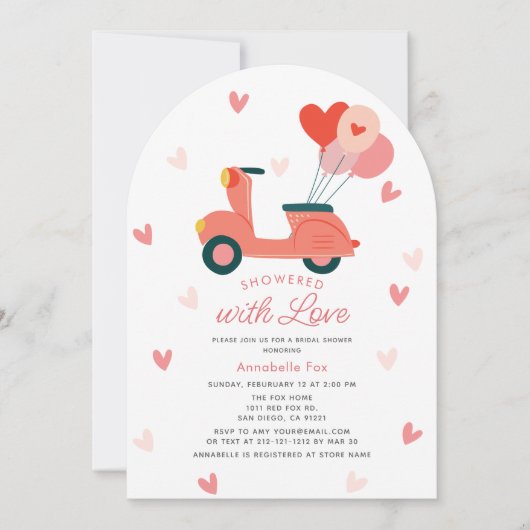 Showered with Love Motor Scooter Bridal Shower Kaart (Voorkant)