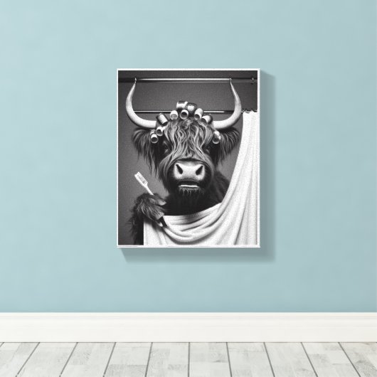 Showering Highland Heifer Canvas Afdruk (Insitu (Houten vloer))