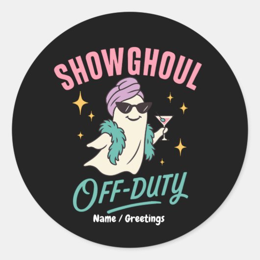 Showghoul Off-Duty Retro Halloween Glam Ghost Fun Ronde Sticker (Voorkant)