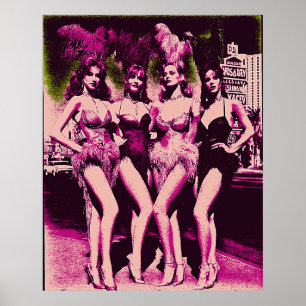 Showgirl Baddies Roze en Groen Risograaf  Poster