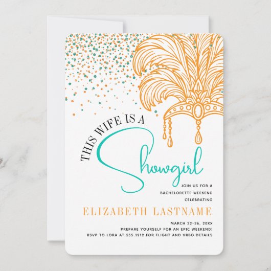 Showgirl Bride Era Orange Teal Bachelorette Party Kaart (Voorkant)