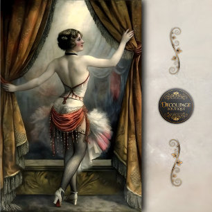Showgirl Danseres met Goud gordijnen Decoupage Tissuepapier
