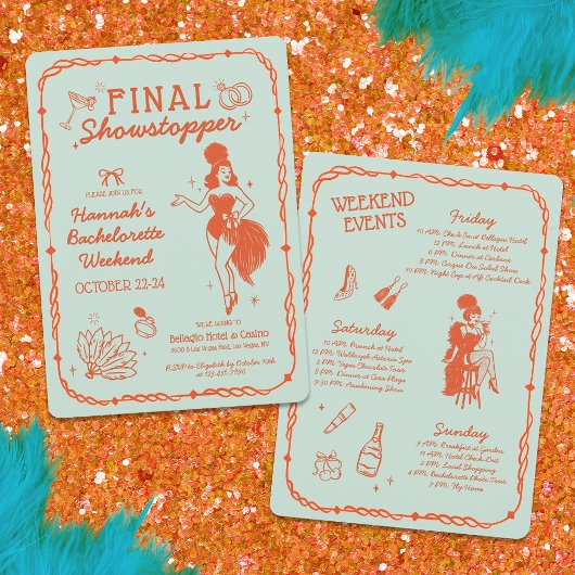 Showgirl Final Showstopper Bachelorette Uitnodigin Kaart