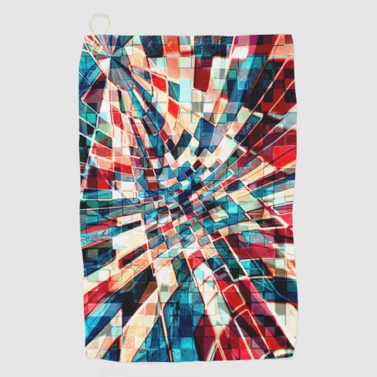 Showred blue op verdraaide tegels en zandeffect golfhanddoek (Voorkant)