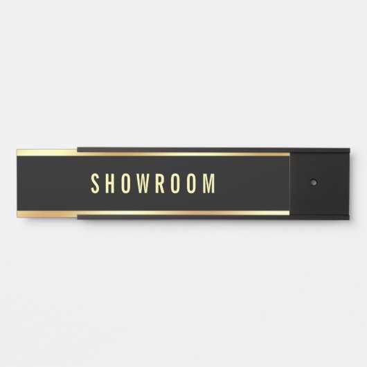 Showroom Zwart Goud Tekst Sjabloon Deurbordje (Voorkant)