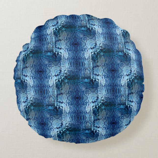 Showy blue hammered gebogen herhaling van glas rond kussen (Voorkant)