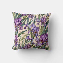 Showy Paarse Iris op Ecru Scroll Kussen