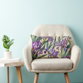 Showy Paarse Iris op Ecru Scroll Kussen