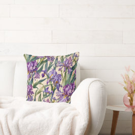 Showy Paarse Iris op Ecru Scroll Kussen