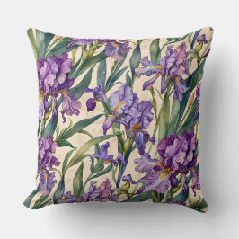 Showy Paarse Iris op Ecru Scroll Kussen