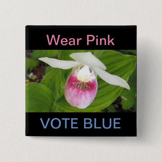 Showy Pink Lady Slipper Square Button (Voorkant)