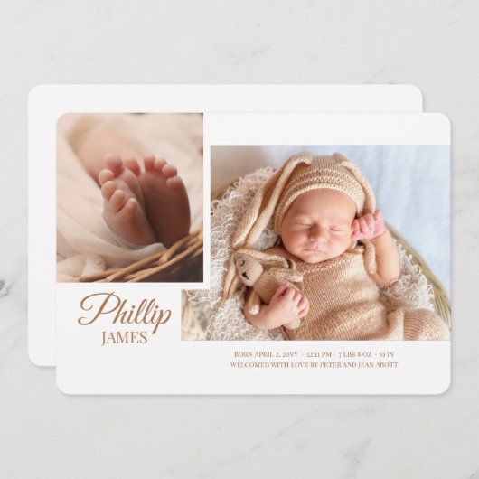 Showy Script Photo Birth Notice Aankondiging (Voorkant / Achterkant)