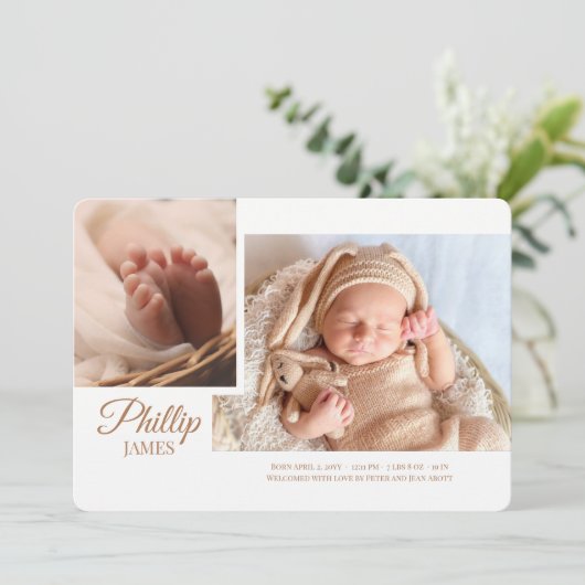 Showy Script Photo Birth Notice Aankondiging (Staand voorkant)