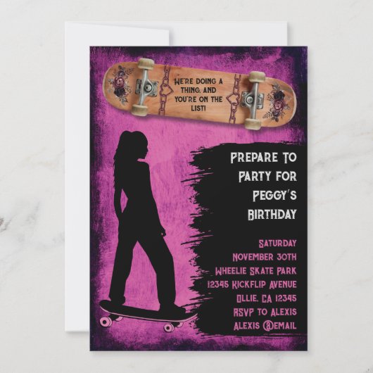 Shred als een meisje Skater Verjaardag Uitnodiging (Voorkant)