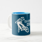 Shred Bend Oregon Mountainbiken Tweekleurige Koffiemok (Voorkant links)