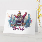 Shred Life - Cool Skateboardende Gnome Kaart (Gele Bloem)