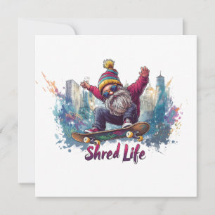 Shred Life - Cool Skateboarding Gnome Feestdagenkaart