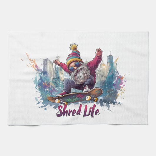 Shred Life - Cool Skateboarding Gnome Theedoek (Horizontaal)