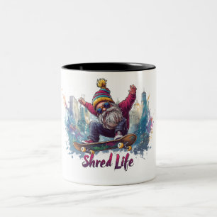 Shred Life - Cool Skateboarding Gnome Tweekleurige Koffiemok