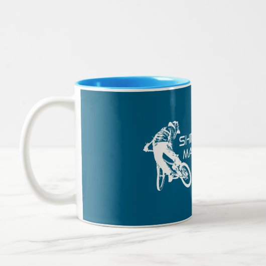 Shred Mammoth Lakes California Mountain Biking Tweekleurige Koffiemok (Links)