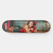 "Shred me gently" steampunk pinup girl painting Persoonlijk Skateboard (Horizontaal)