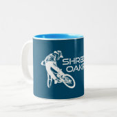 Shred Oakridge Oregon Mountainbiken Tweekleurige Koffiemok (Voorkant links)