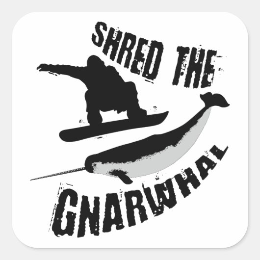 Shred The Gnarwhal Vierkante Sticker (Voorkant)