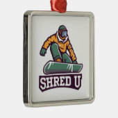 Shred Universiteit Snowboarden Metalen Ornament (Rechts)