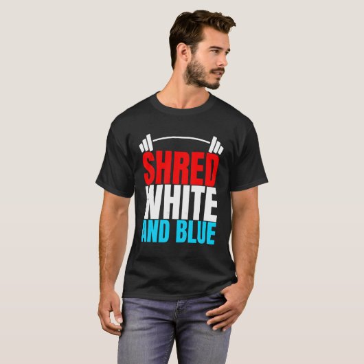 Shred wit en blauw is gewichtheffen oefening t-shirt (Voorkant volledig)